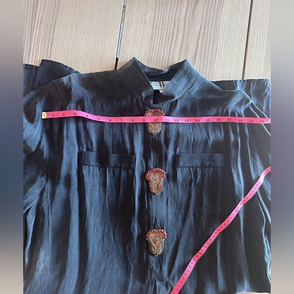 Sue Wong Vintage bohemian Tunic in charcoal grey with beaded buttons - Size L - Picture 8 of 8